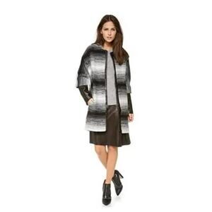 Parker Western Style Coat Black White Stripe Lambs Leather Trim and Sleeves XS